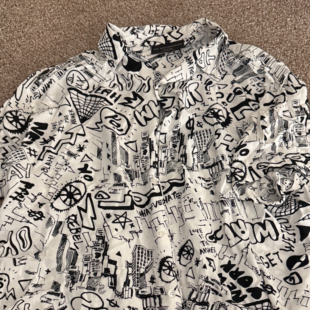 Graphic Black and White Button-Up Shirt